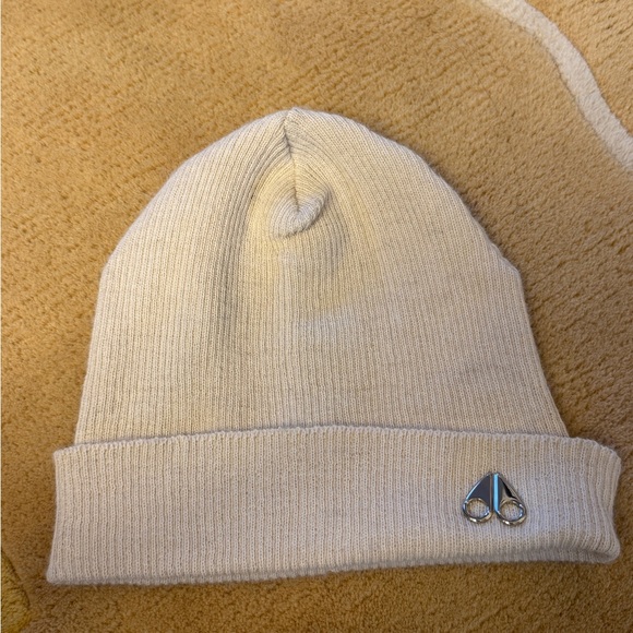 Moose Knuckles Accessories - Moose Knuckles Wool Unisex Hat ivory logo ribbed beanie